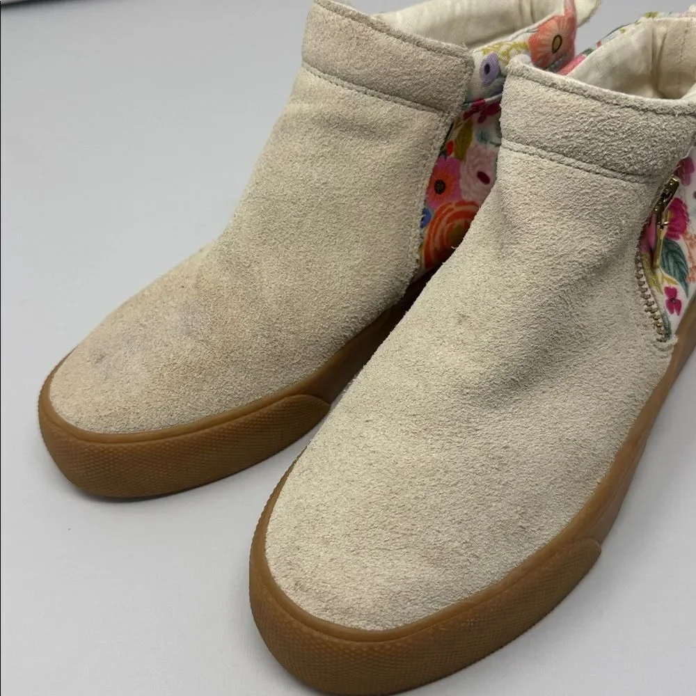Rifle Paper Co x Keds Cooper Suede Zip Bootie Garden Party SZ 5.5 Tan Floral